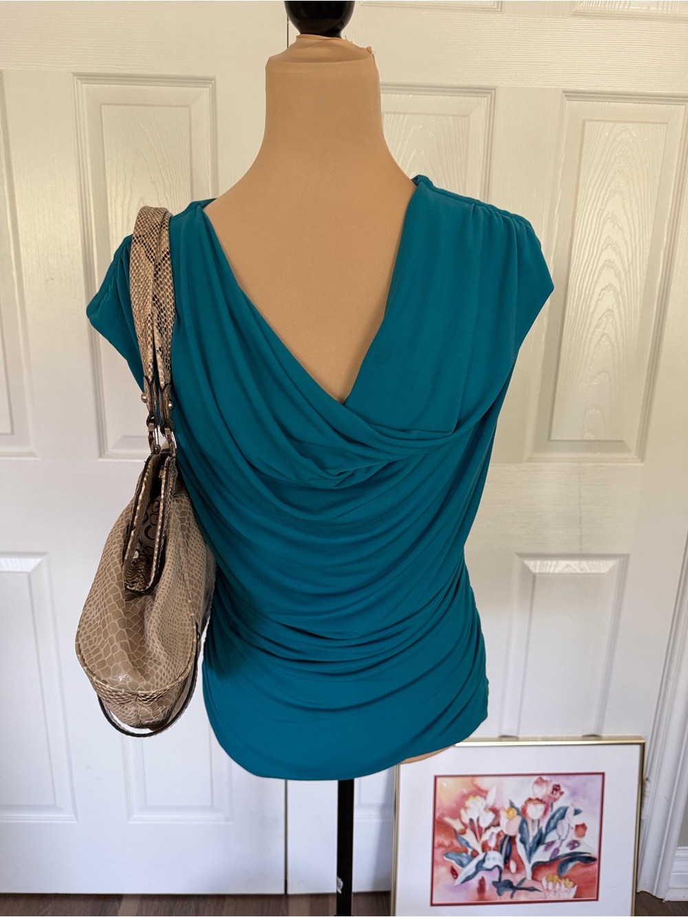 Teal Drape-Front Women's Top - Brand Unspecified